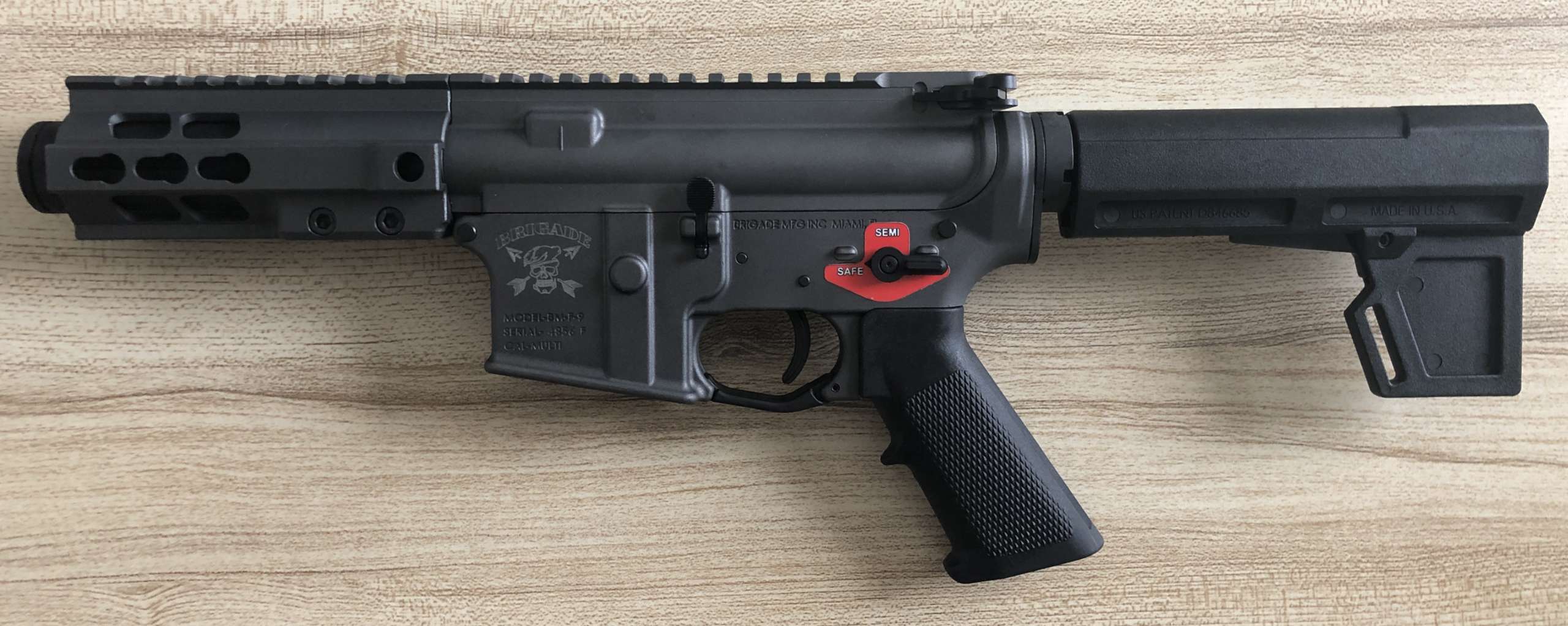 Brigade MFG BM-9 AR Pistol (Gray), BFSIII Binary Trigger, KAK Blade, 5 RWB Mags