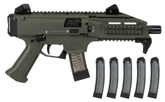 CZ Scorpion EVO 3 S1 Pistol (OD Green), factory 20rd mag, Bundled w/ five Manticore 32-rd Mags