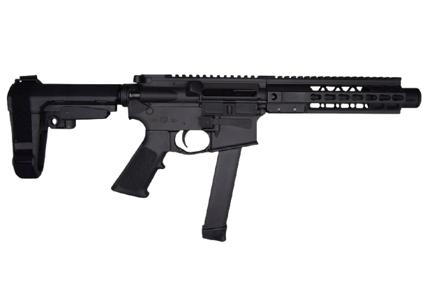 Brigade MFG BM-9, 9" Barrel, SBA3 Arm Brace, w/ Franklin Armory BFSIII Binary Trigger, One 50rd Drum, Two 33rd Mags