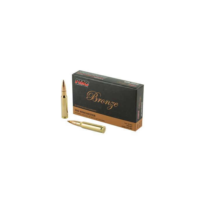 PMC Bronze .308 Winchester Rifle Ammo, 147 Grain, FMJ-BT, 20-round Box